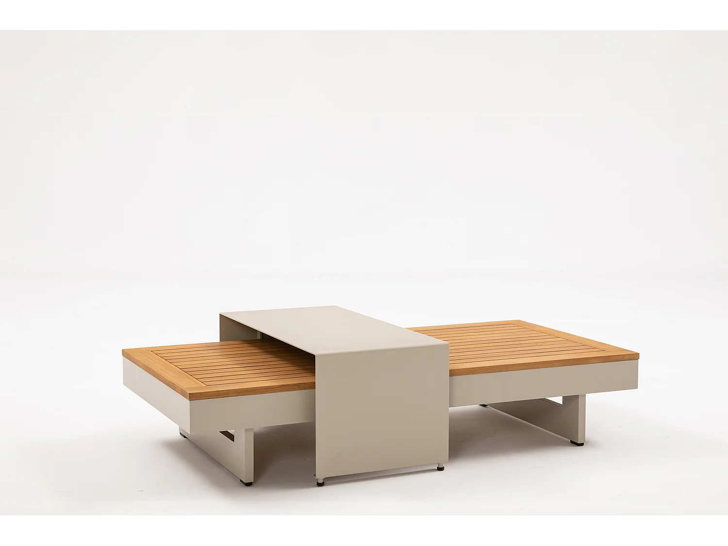 Set di Mobili da Giardino Beige Portofino con Schienali Regolabili e Tavolini Laterali