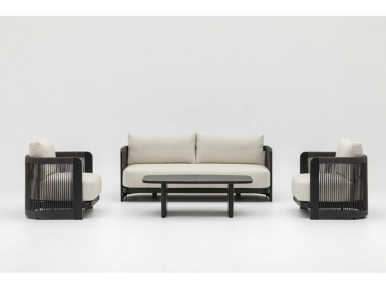 Ensemble de mobilier de jardin en aluminium Rimini : canapé, table et 2 chaises