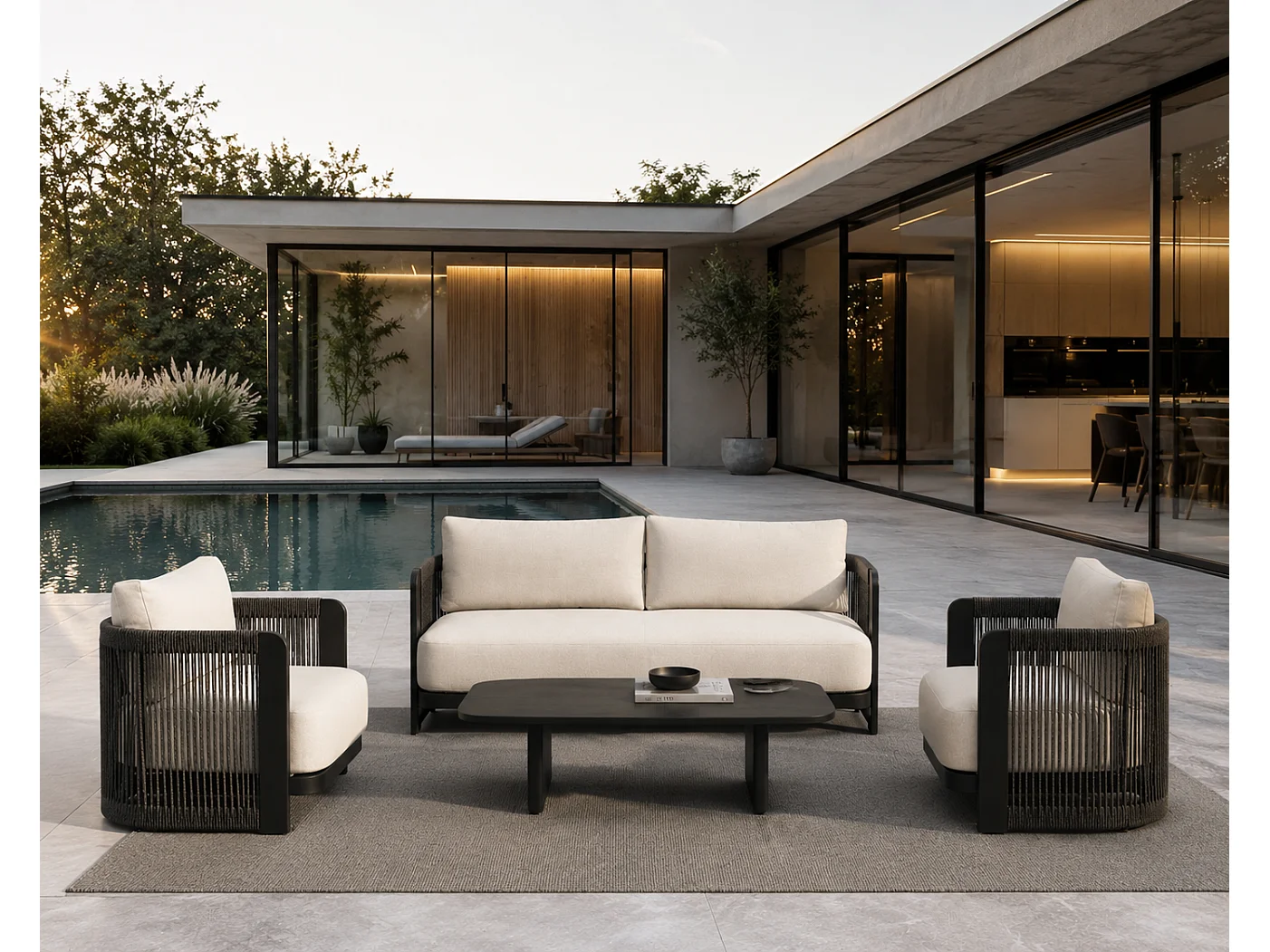 Ensemble de mobilier de jardin en aluminium Rimini : canapé, table et 2 chaises