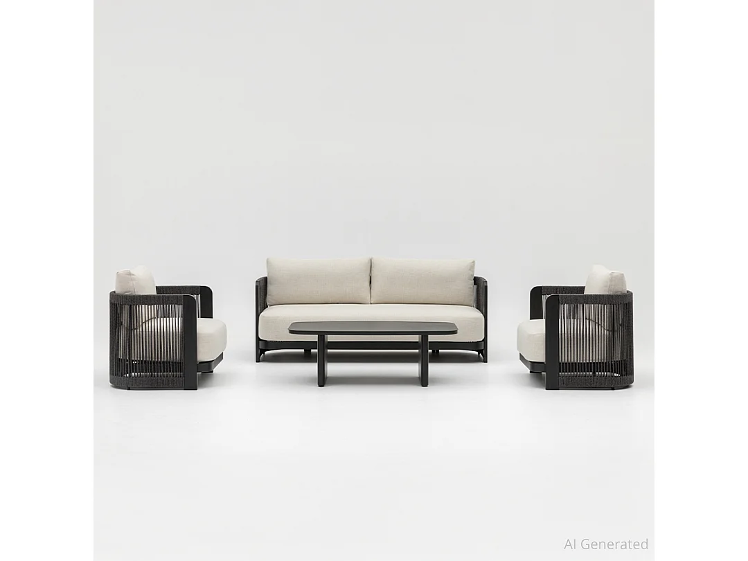 Ensemble de mobilier de jardin en aluminium Rimini : canapé, table et 2 chaises