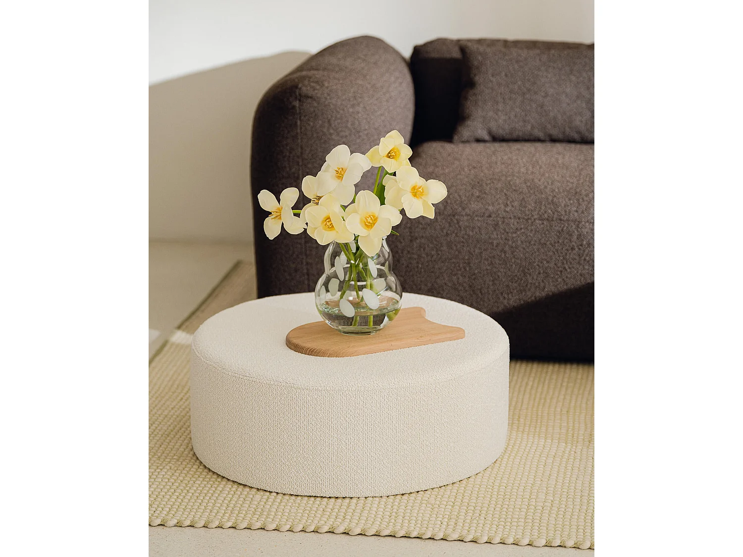 noo.ma Folk Pouf breit - quadratischer Sitzpouf 70x70x25 cm, Clay Grey Mélange