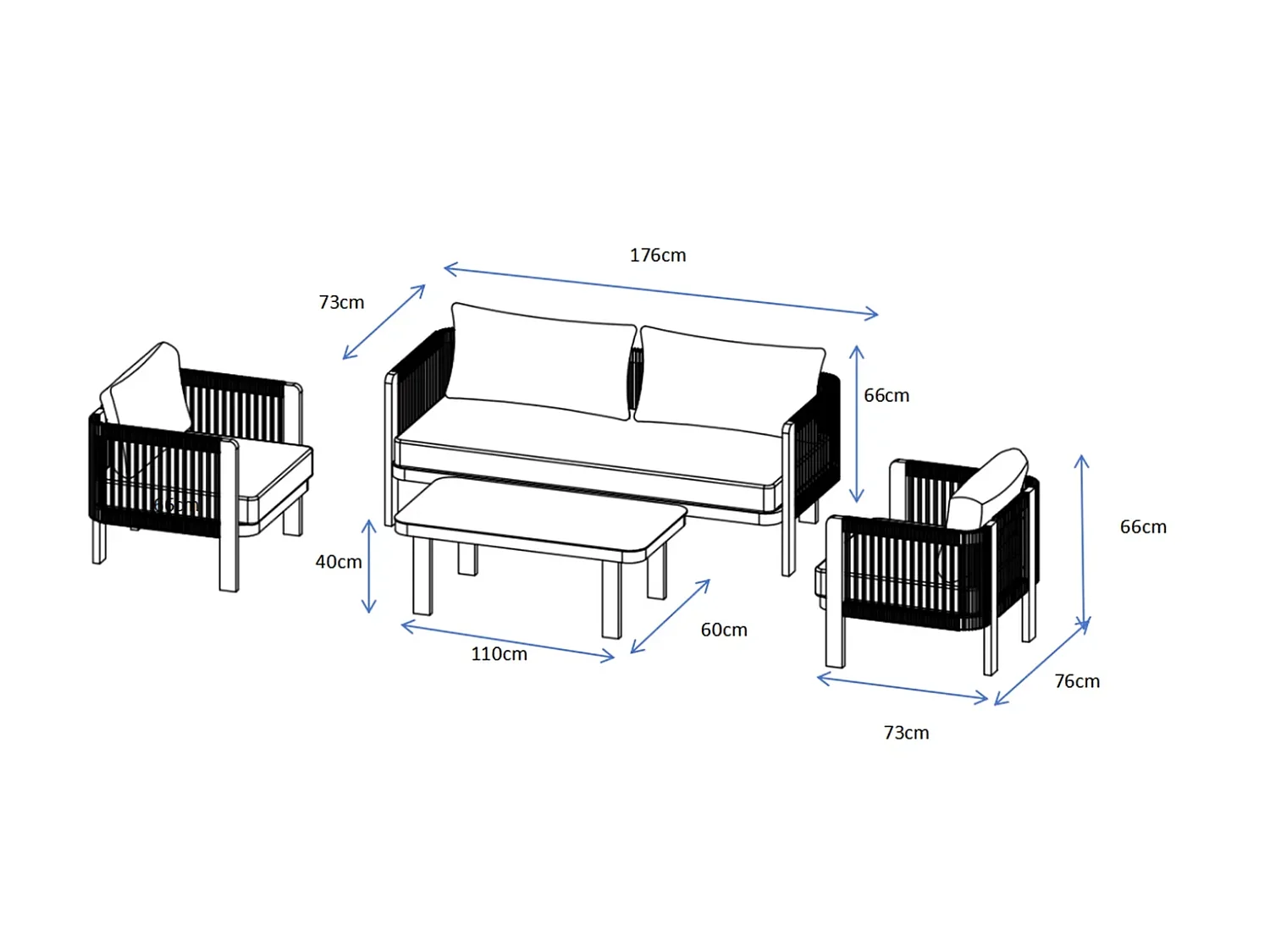 Ensemble de mobilier de jardin en aluminium Positano