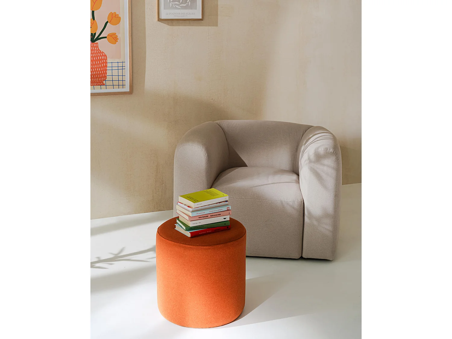 Pouf Folk grand - noo.ma, pouf carré minimaliste en tissu haute qualité 70x70x25 cm