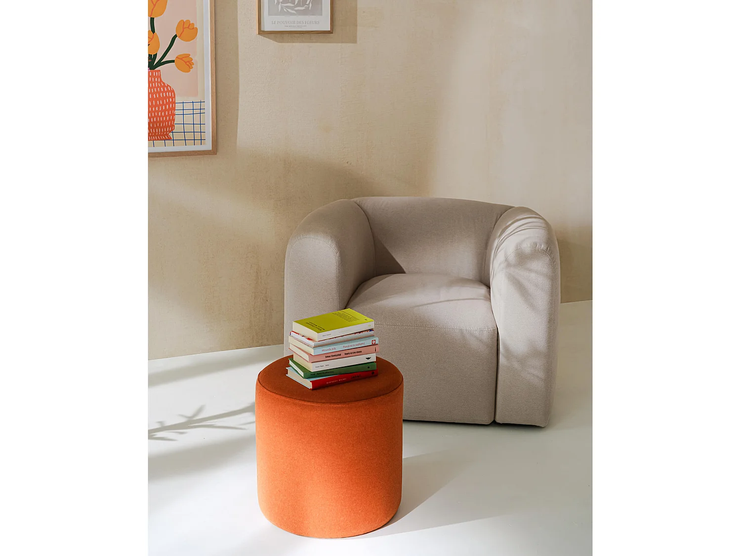 noo.ma Pouf Folk petit - carré 50x50x25 cm, minimaliste moderne