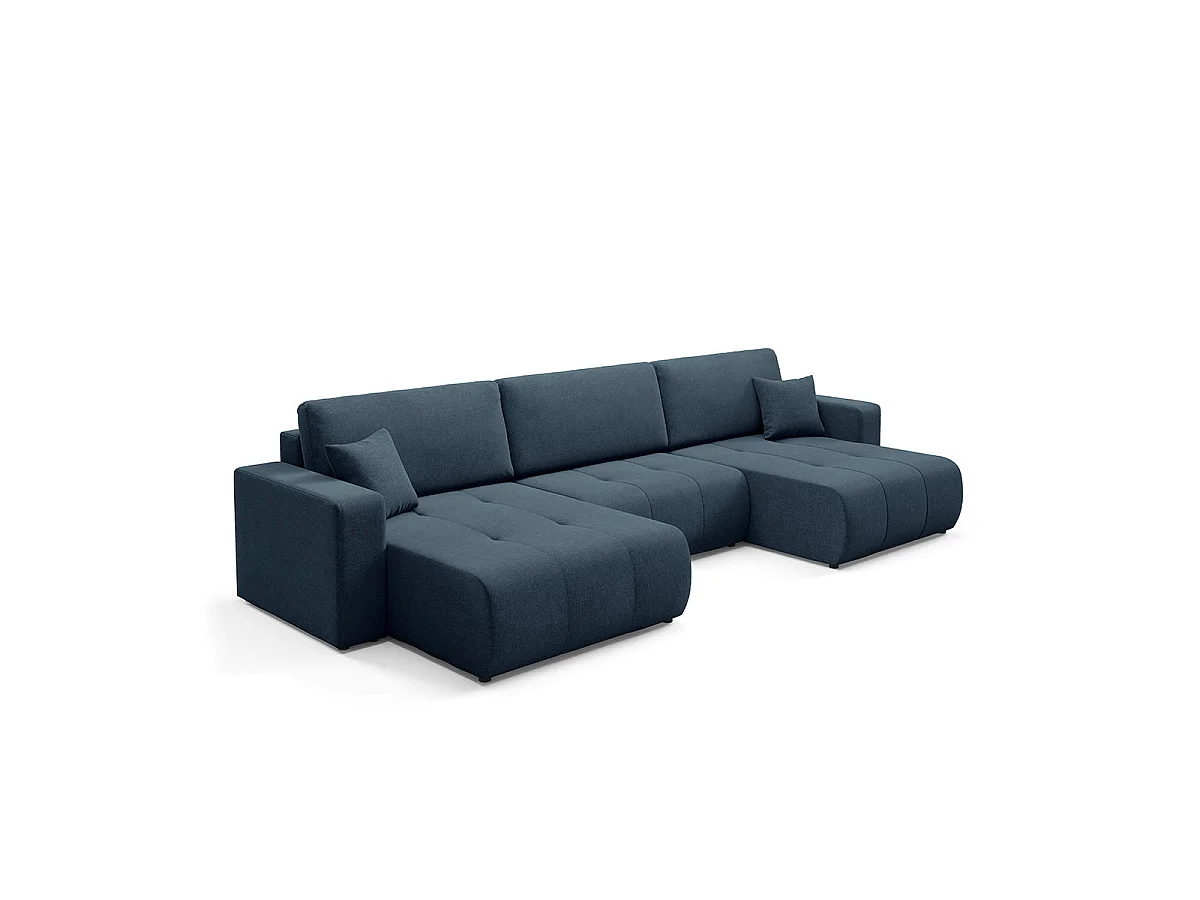 Canapé convertible 5 places avec coffre en tissu bleu GIULIA