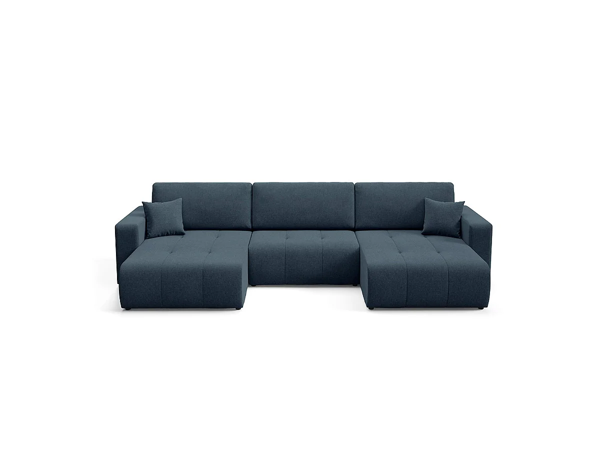 Canapé convertible 5 places avec coffre en tissu bleu GIULIA