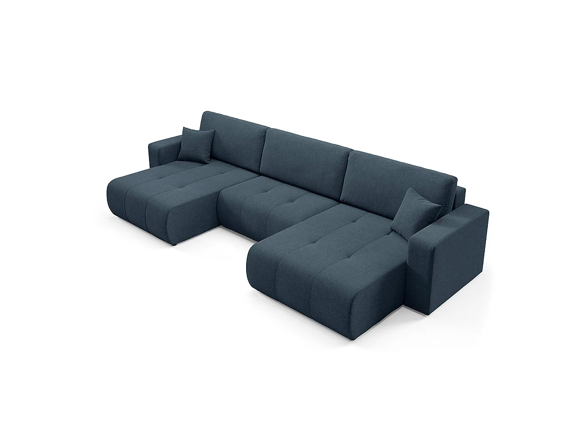 Canapé convertible 5 places avec coffre en tissu bleu GIULIA