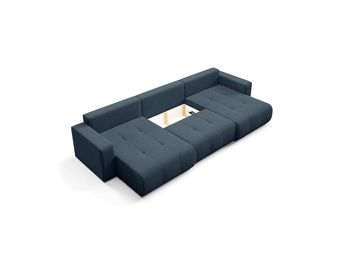 Canapé convertible 5 places avec coffre en tissu bleu GIULIA