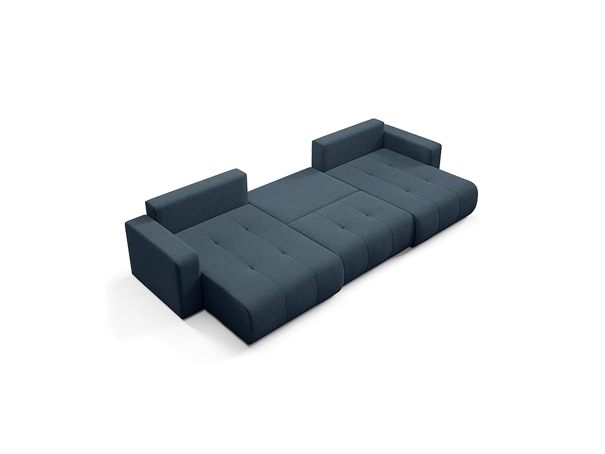 Canapé convertible 5 places avec coffre en tissu bleu GIULIA