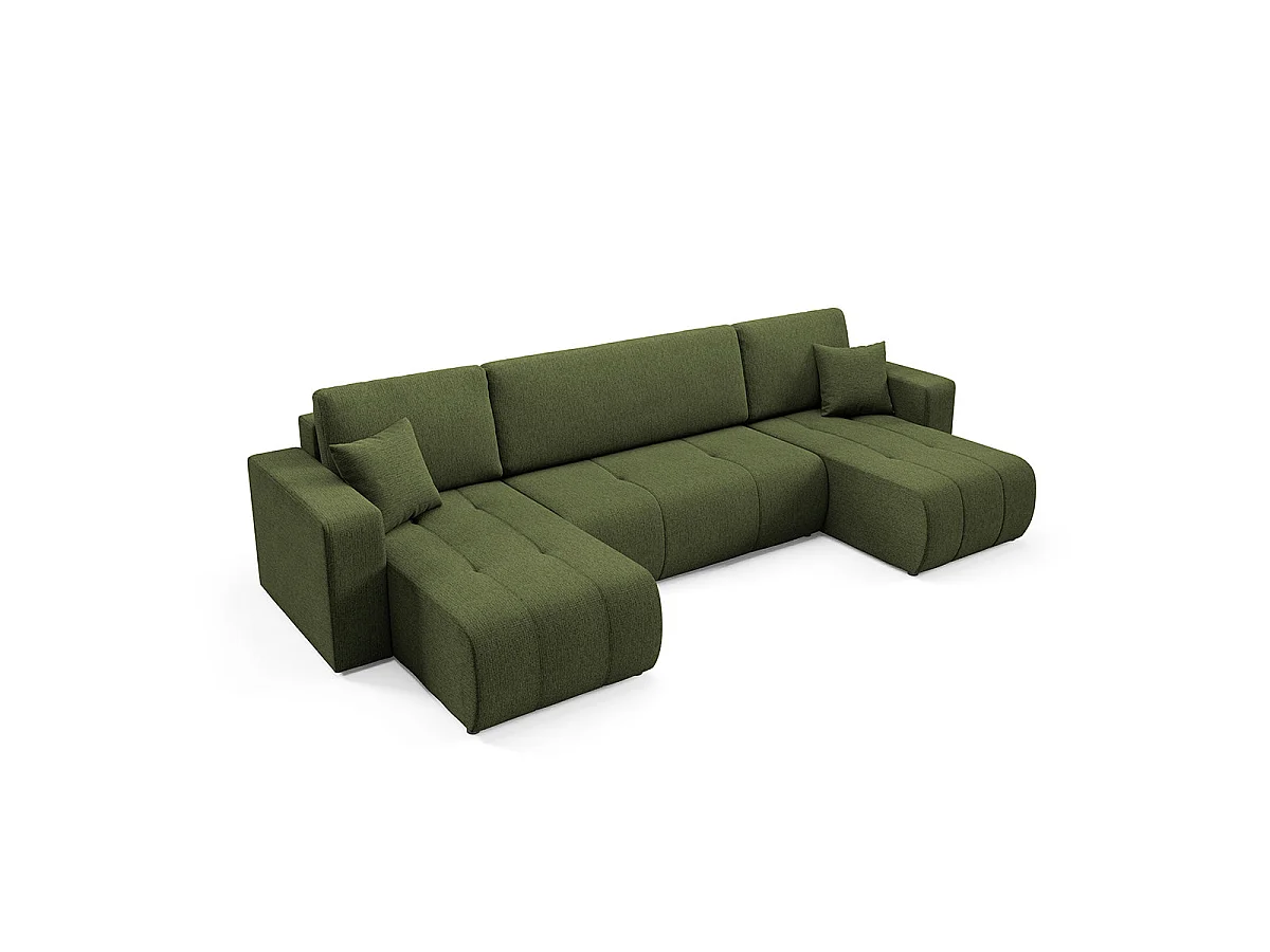 Canapé convertible 5 places avec coffre en tissu vert VASCO