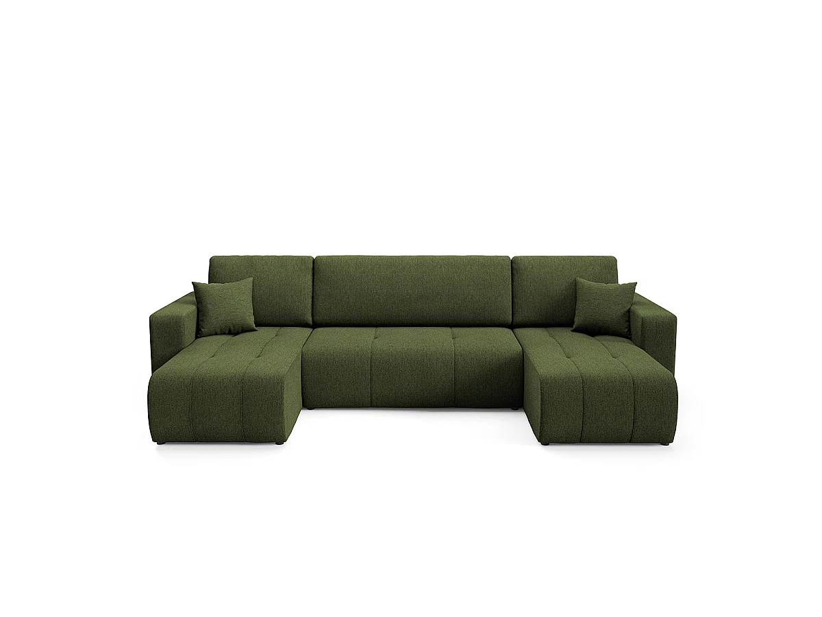 Canapé convertible 5 places avec coffre en tissu vert VASCO