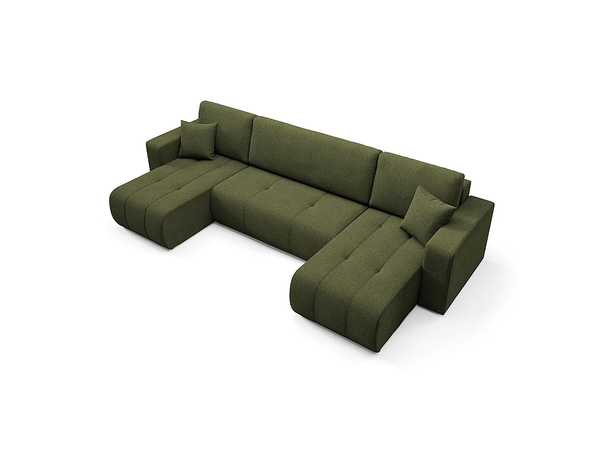 Canapé convertible 5 places avec coffre en tissu vert VASCO