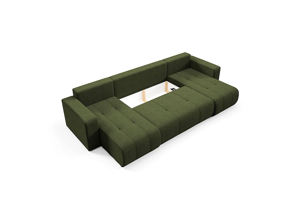 Canapé convertible 5 places avec coffre en tissu vert VASCO