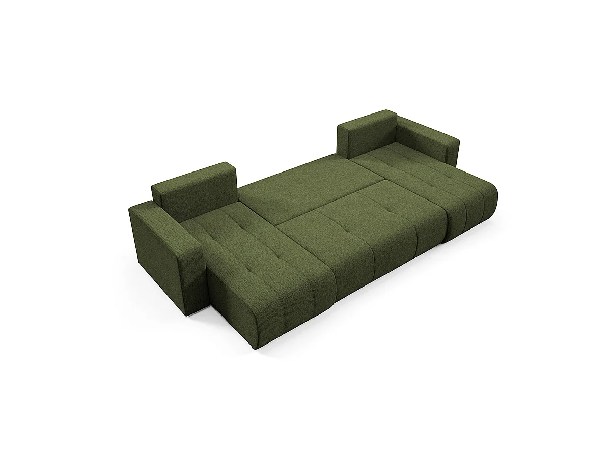 Canapé convertible 5 places avec coffre en tissu vert VASCO