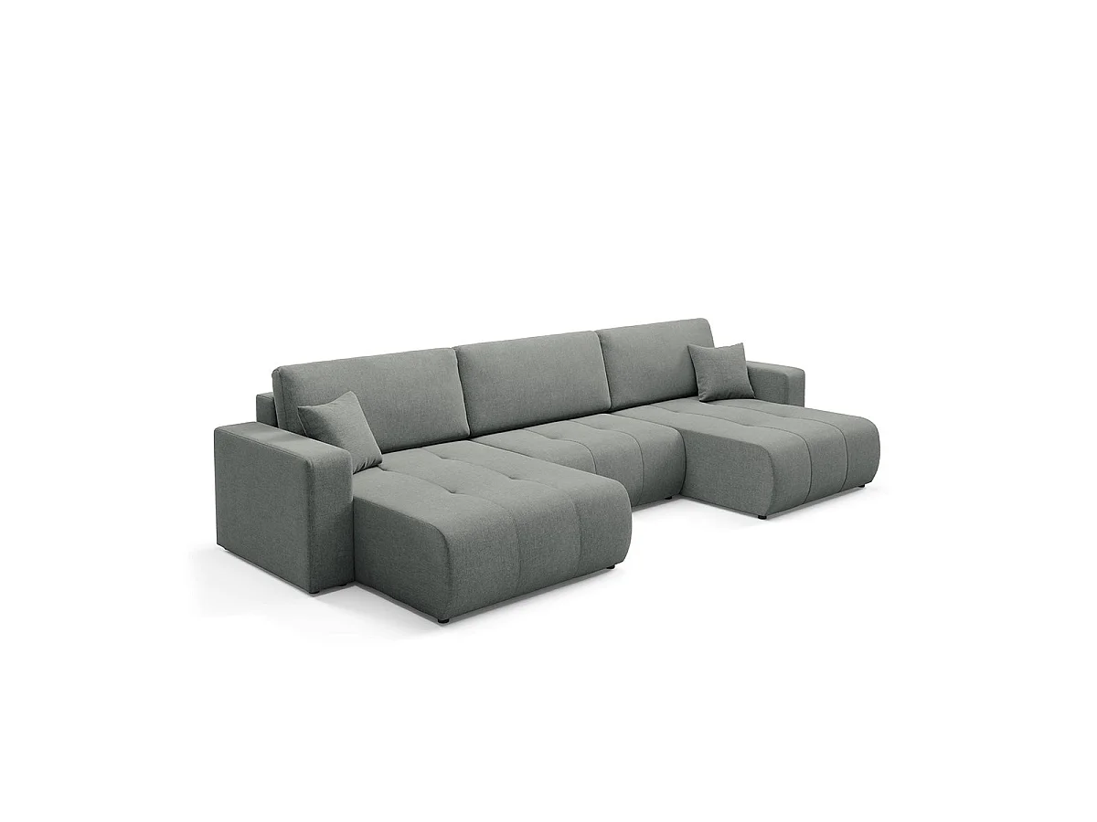 Canapé convertible 5 places avec coffre en tissu gris GIULIA