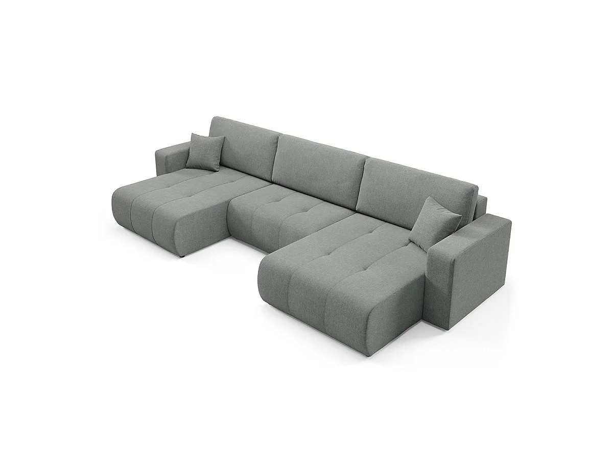 Canapé convertible 5 places avec coffre en tissu gris GIULIA