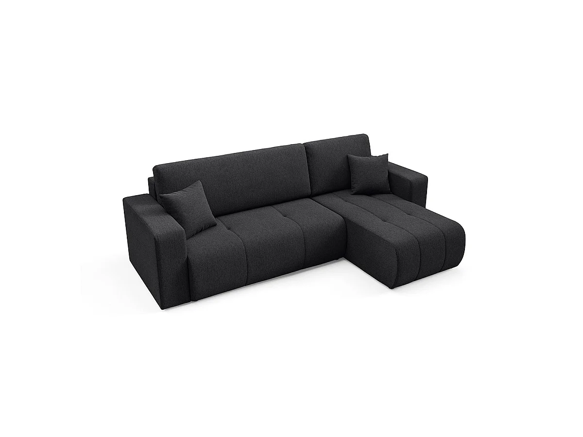 Canapé d'angle convertible 3 places réversible avec coffre en tissu noir VASCO