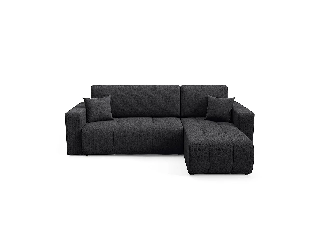 Canapé d'angle convertible 3 places réversible avec coffre en tissu noir VASCO