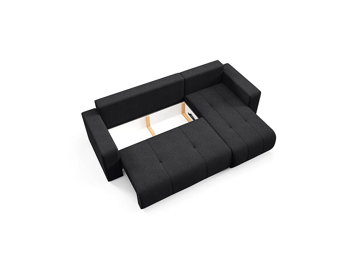 Canapé d'angle convertible 3 places réversible avec coffre en tissu noir VASCO