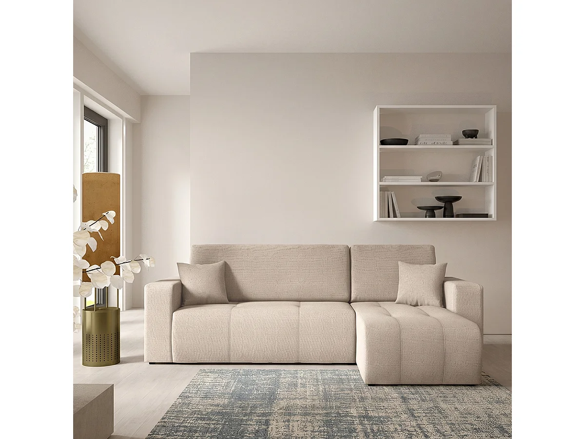 Canapé d'angle réversible convertible 3 places avec coffre Vasco Beige