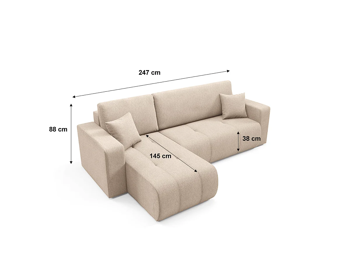 Canapé d'angle réversible convertible 3 places avec coffre Vasco Beige