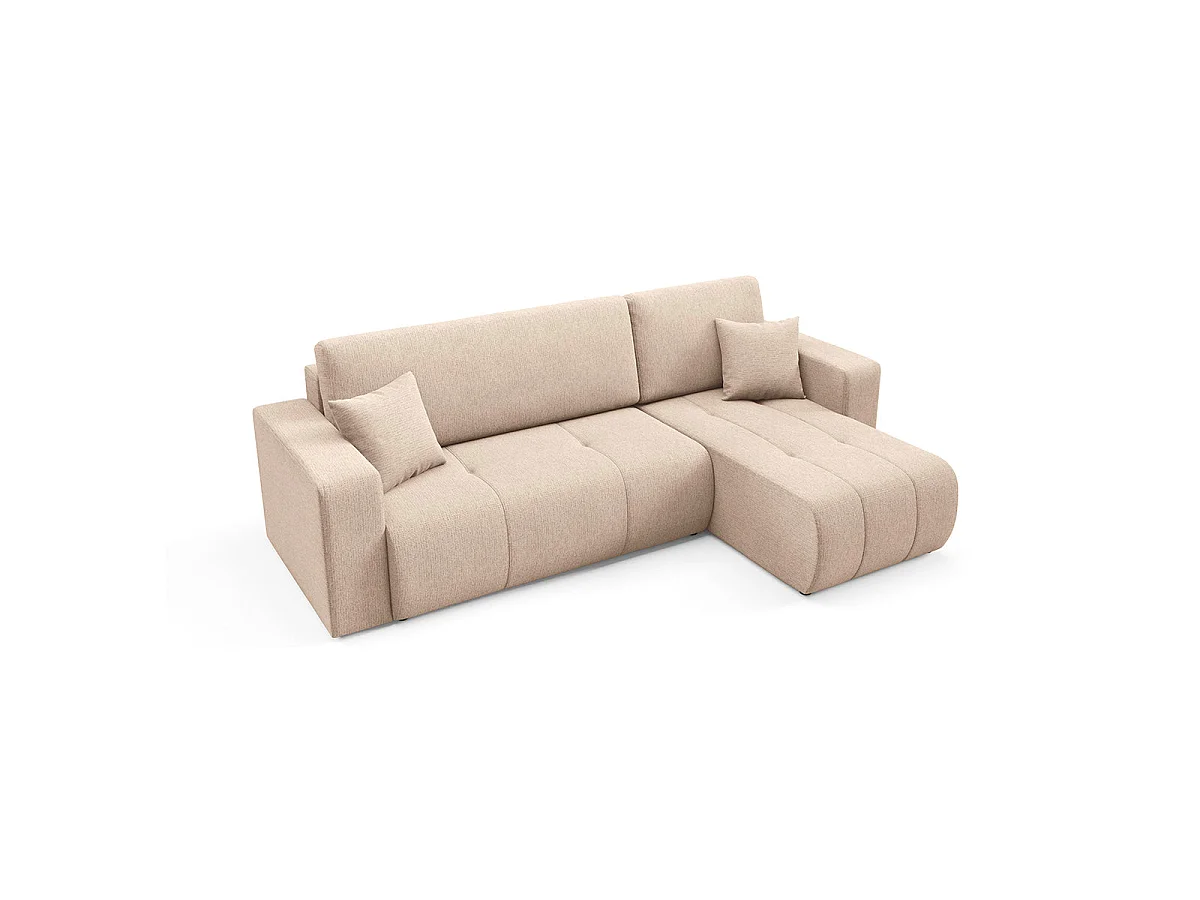 Canapé d'angle convertible 3 places réversible avec coffre en tissu beige VASCO