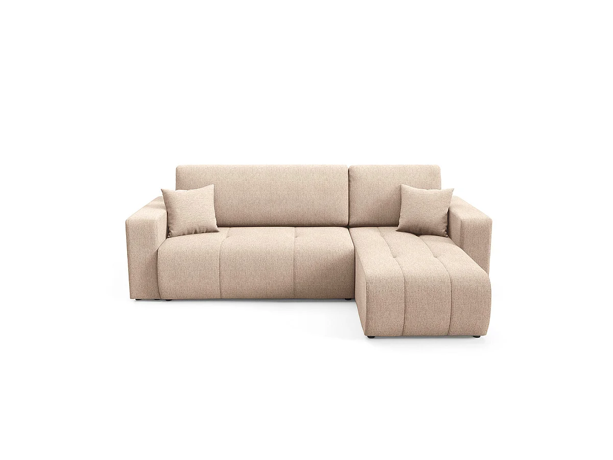 Canapé d'angle convertible 3 places réversible avec coffre en tissu beige VASCO