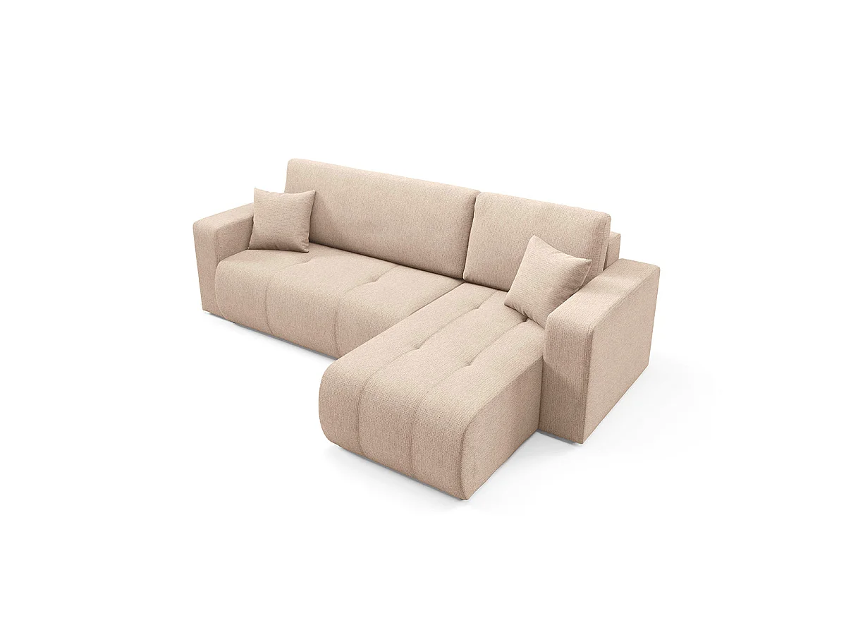 Canapé d'angle convertible 3 places réversible avec coffre en tissu beige VASCO