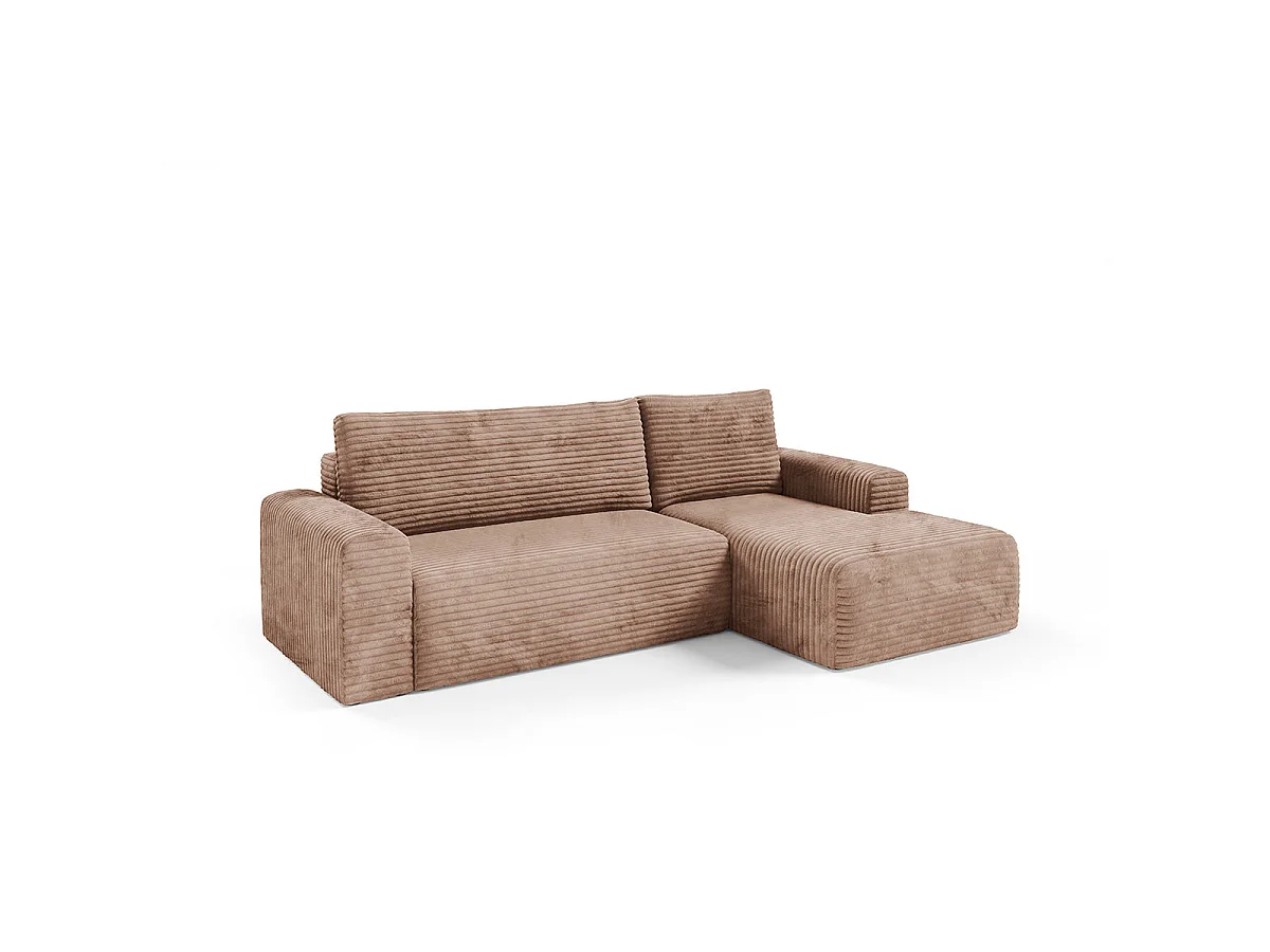 Canapé d'angle droit convertible 3 places avec coffre en tissu marron ROMEO