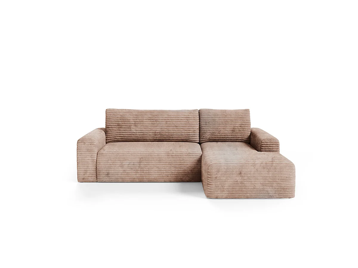 Canapé d'angle droit convertible 3 places avec coffre en tissu marron ROMEO