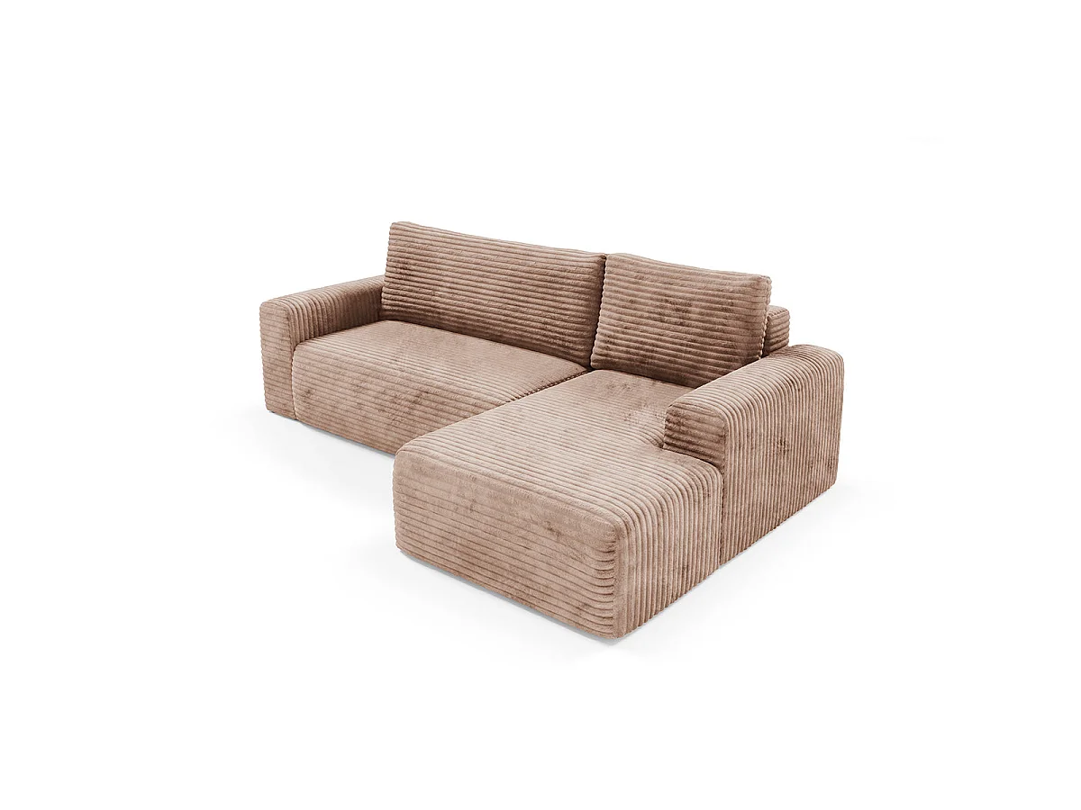 Canapé d'angle droit convertible 3 places avec coffre en tissu marron ROMEO