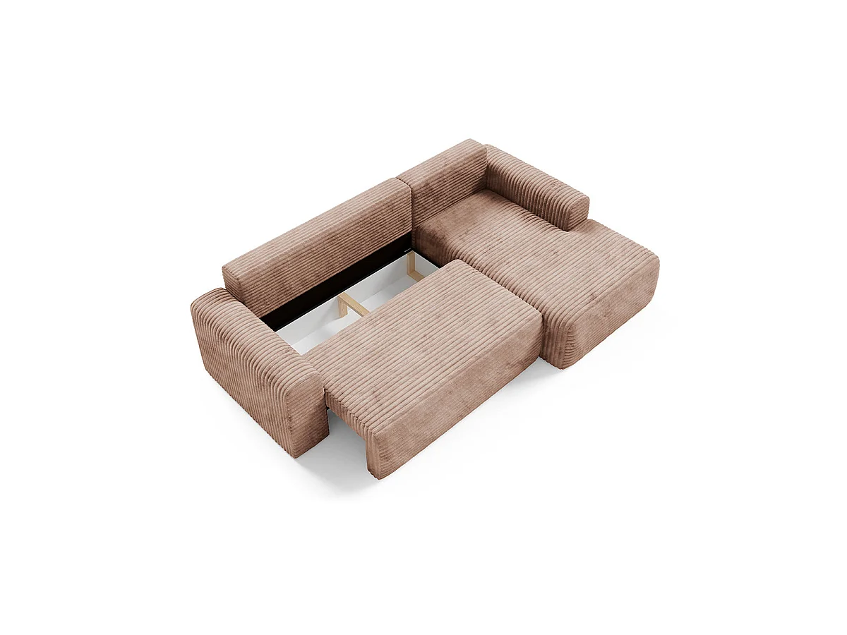 Canapé d'angle droit convertible 3 places avec coffre en tissu marron ROMEO
