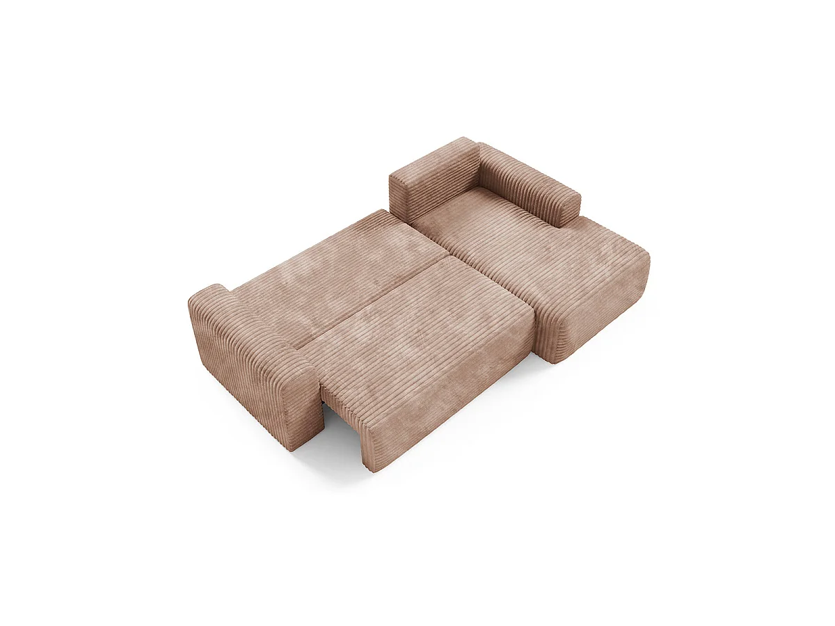 Canapé d'angle droit convertible 3 places avec coffre en tissu marron ROMEO