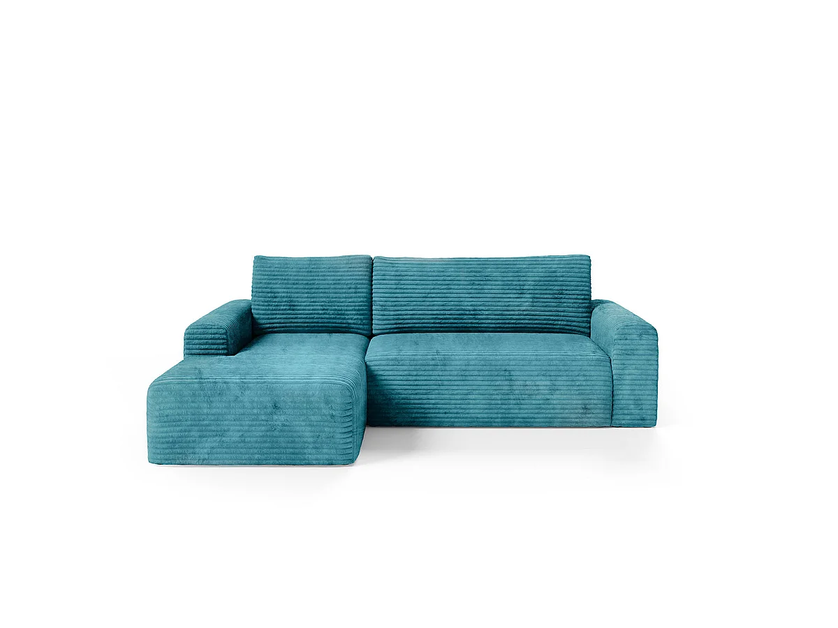 Canapé d'angle gauche convertible 3 places avec coffre en tissu bleu ROMEO