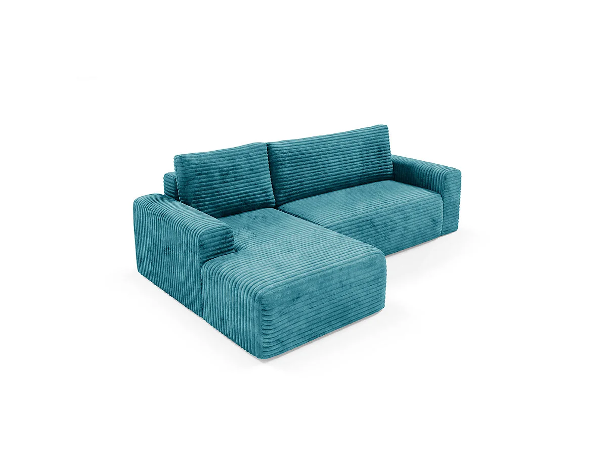 Canapé d'angle gauche convertible 3 places avec coffre en tissu bleu ROMEO