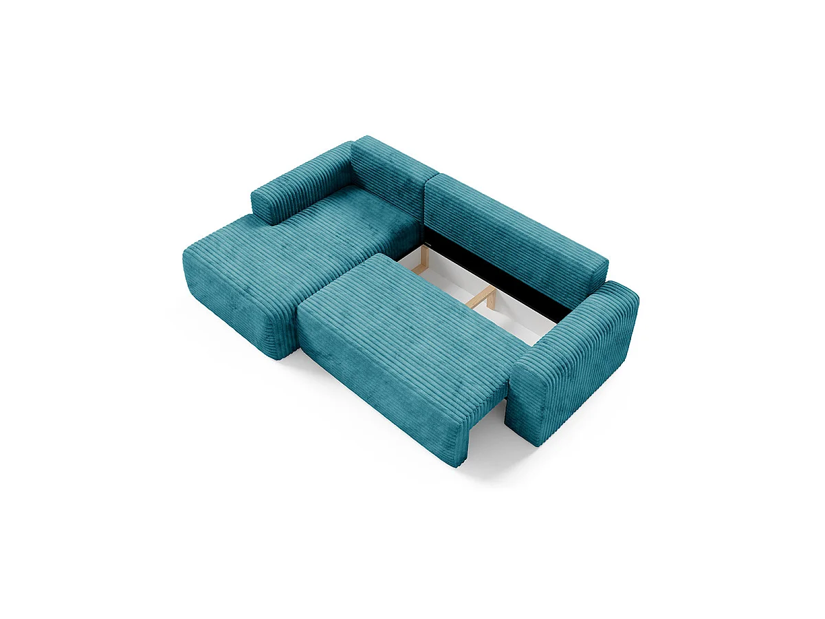 Canapé d'angle gauche convertible 3 places avec coffre en tissu bleu ROMEO