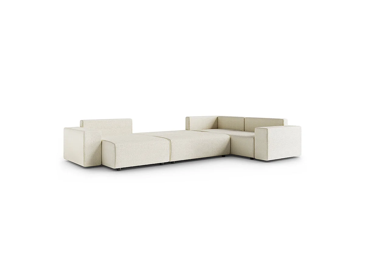 Canapé d'angle panoramique convertible 5 places avec coffre en tissu blanc LORENZO