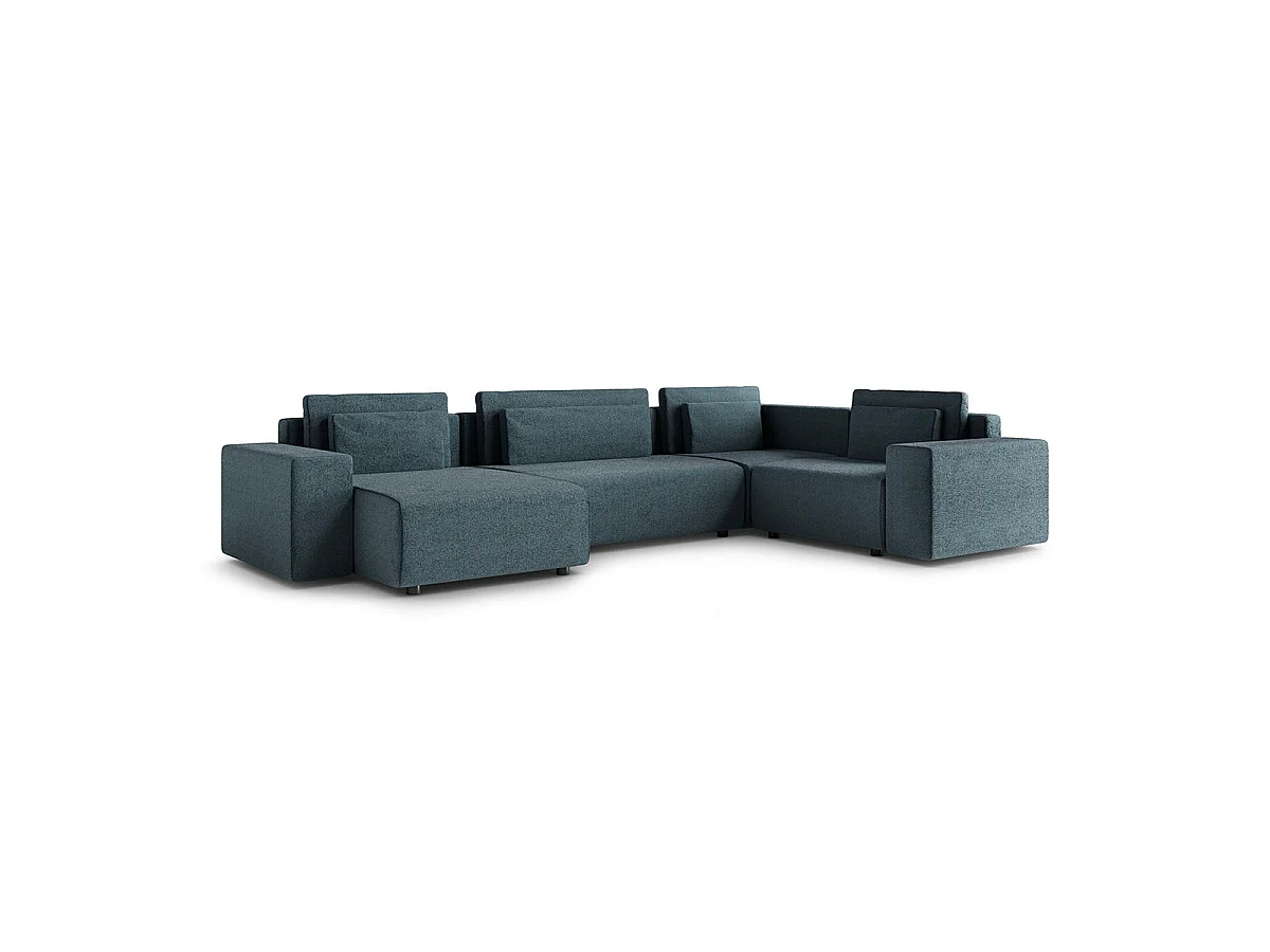 Canapé d'angle panoramique convertible 5 places avec coffre en tissu gris foncé LORENZO