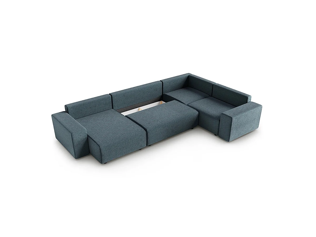 Canapé d'angle panoramique convertible 5 places avec coffre en tissu gris foncé LORENZO