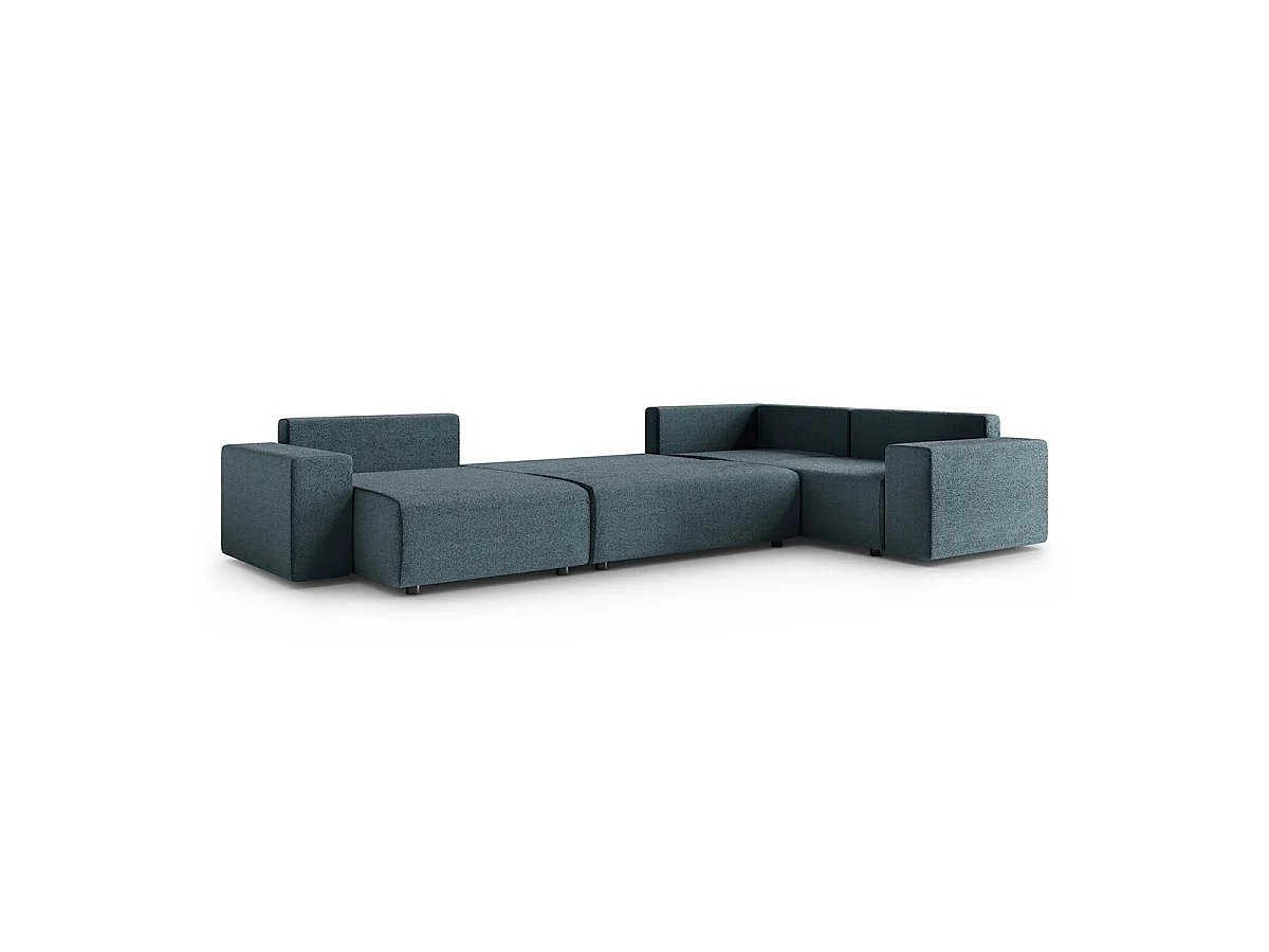 Canapé d'angle panoramique convertible 5 places avec coffre en tissu gris foncé LORENZO