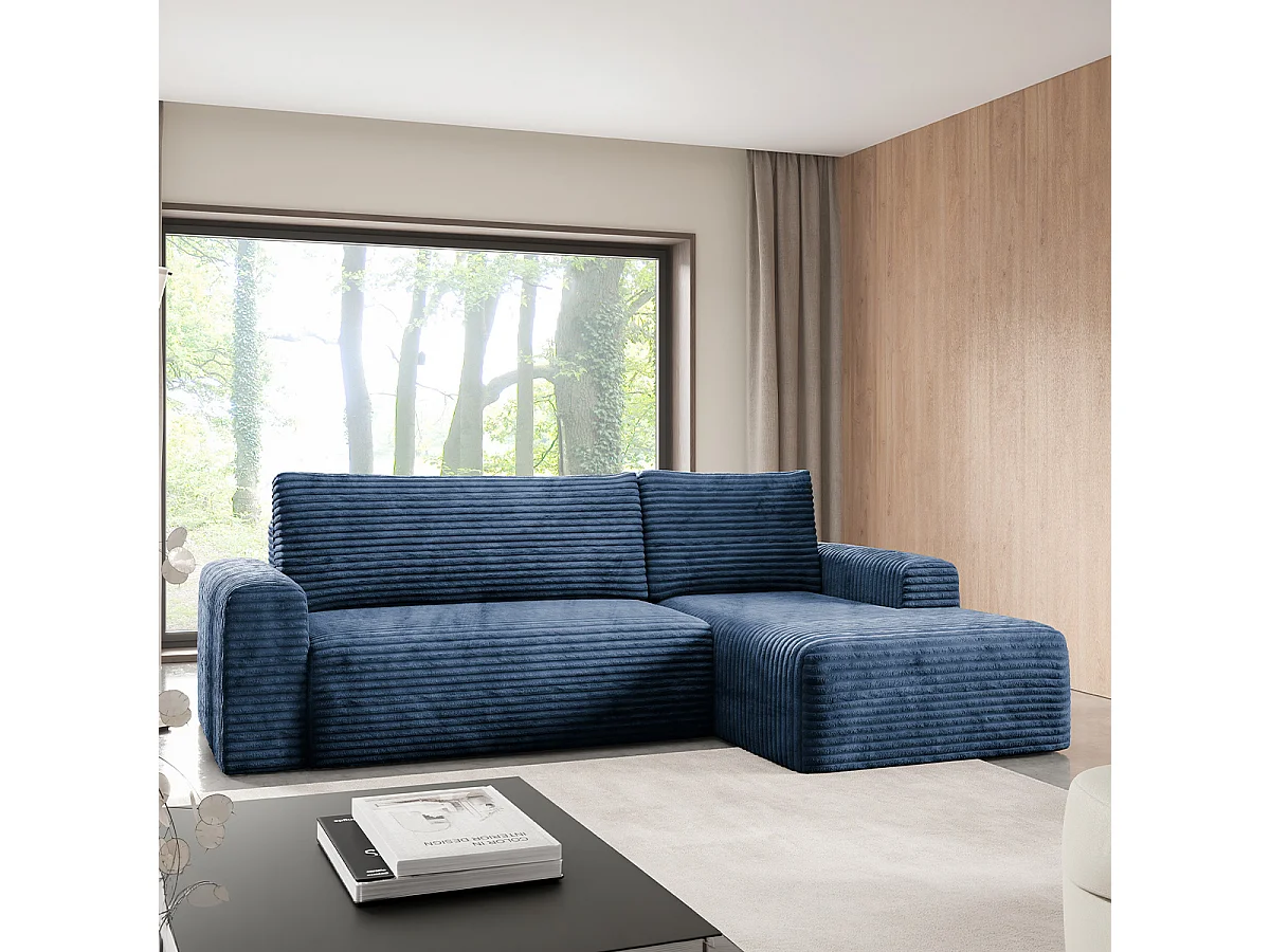 Canapé d'angle droit convertible 3 places avec coffre Romeo Bleu foncé