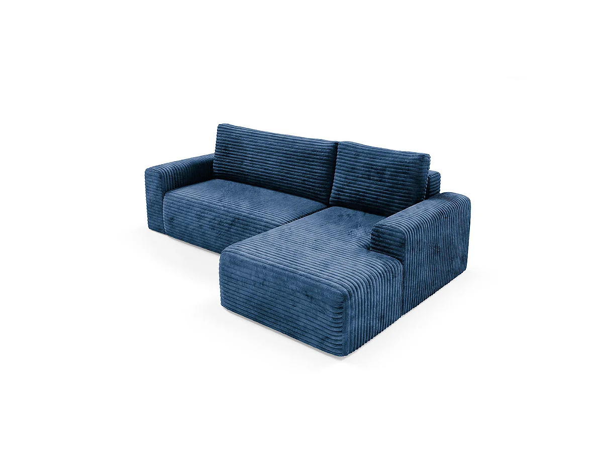 Canapé d'angle droit convertible 3 places avec coffre en tissu bleu foncé ROMEO