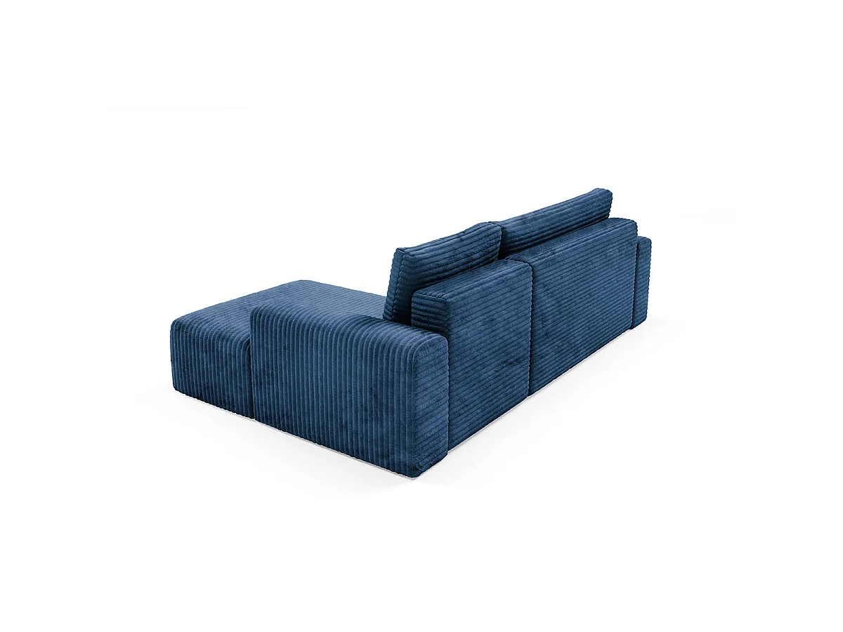 Canapé d'angle droit convertible 3 places avec coffre en tissu bleu foncé ROMEO
