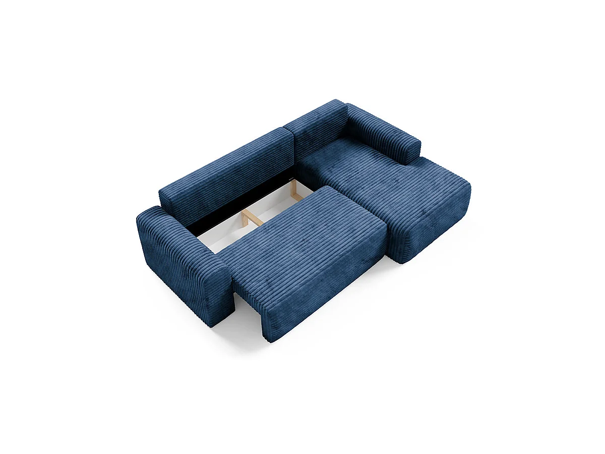 Canapé d'angle droit convertible 3 places avec coffre en tissu bleu foncé ROMEO