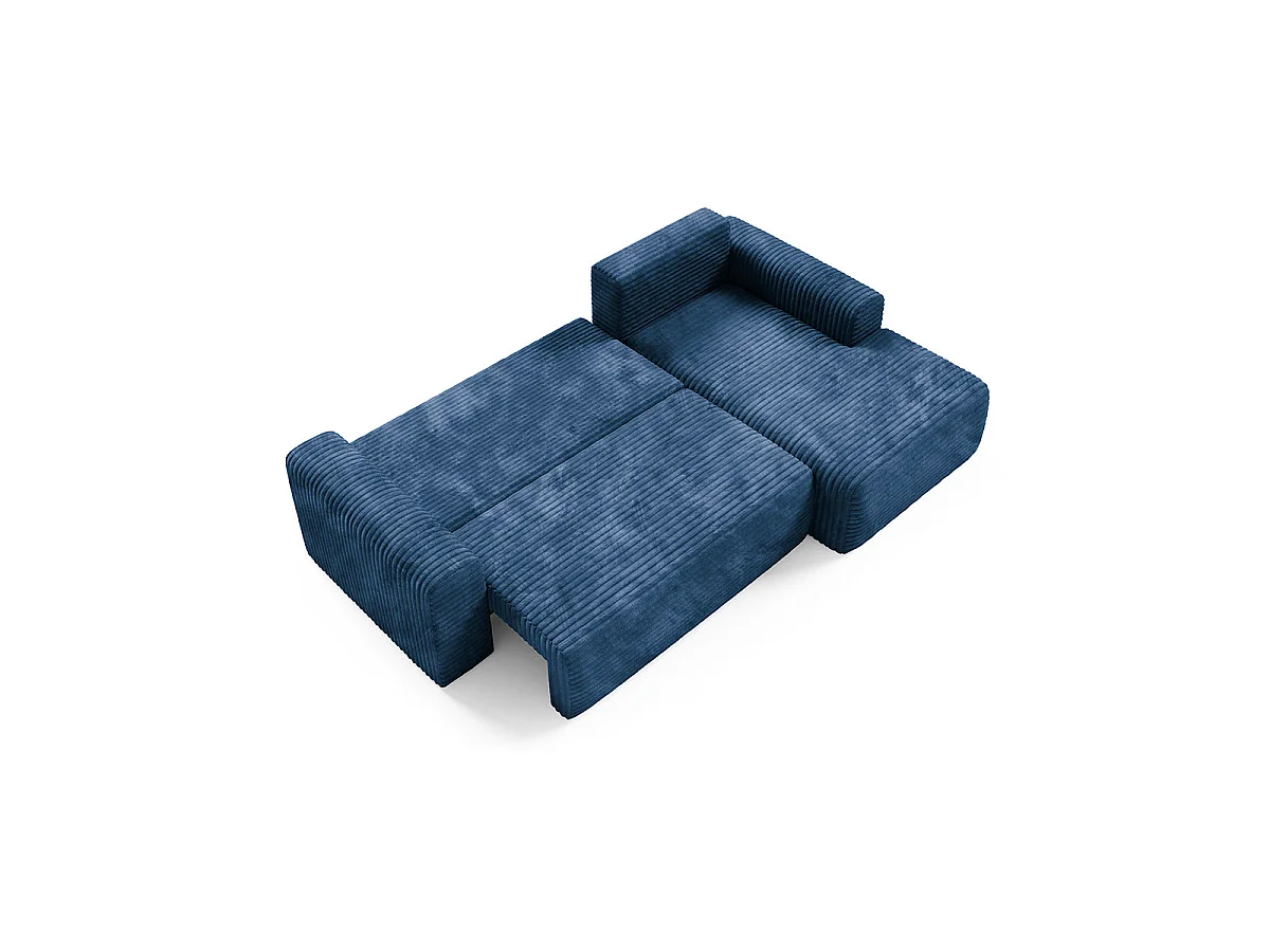 Canapé d'angle droit convertible 3 places avec coffre en tissu bleu foncé ROMEO