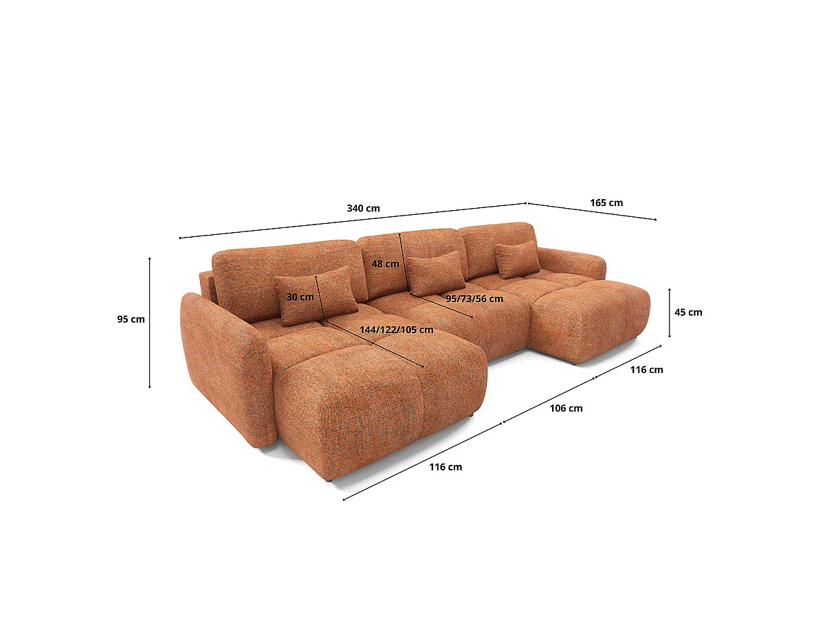 Canapé convertible 5 places avec coffre en tissu orange VITTORIA