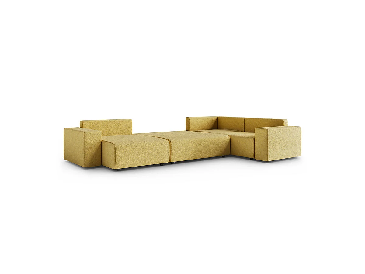 Canapé d'angle panoramique convertible 5 places avec coffre en tissu jaune LORENZO