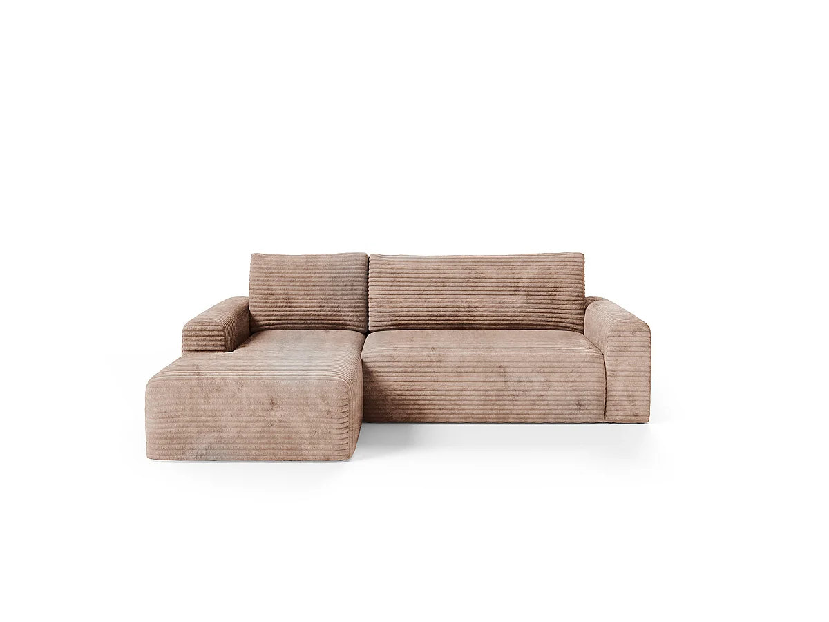 Canapé d'angle gauche convertible 3 places avec coffre en tissu marron ROMEO