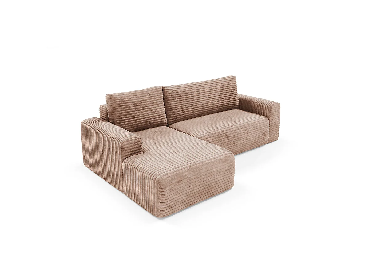 Canapé d'angle gauche convertible 3 places avec coffre en tissu marron ROMEO