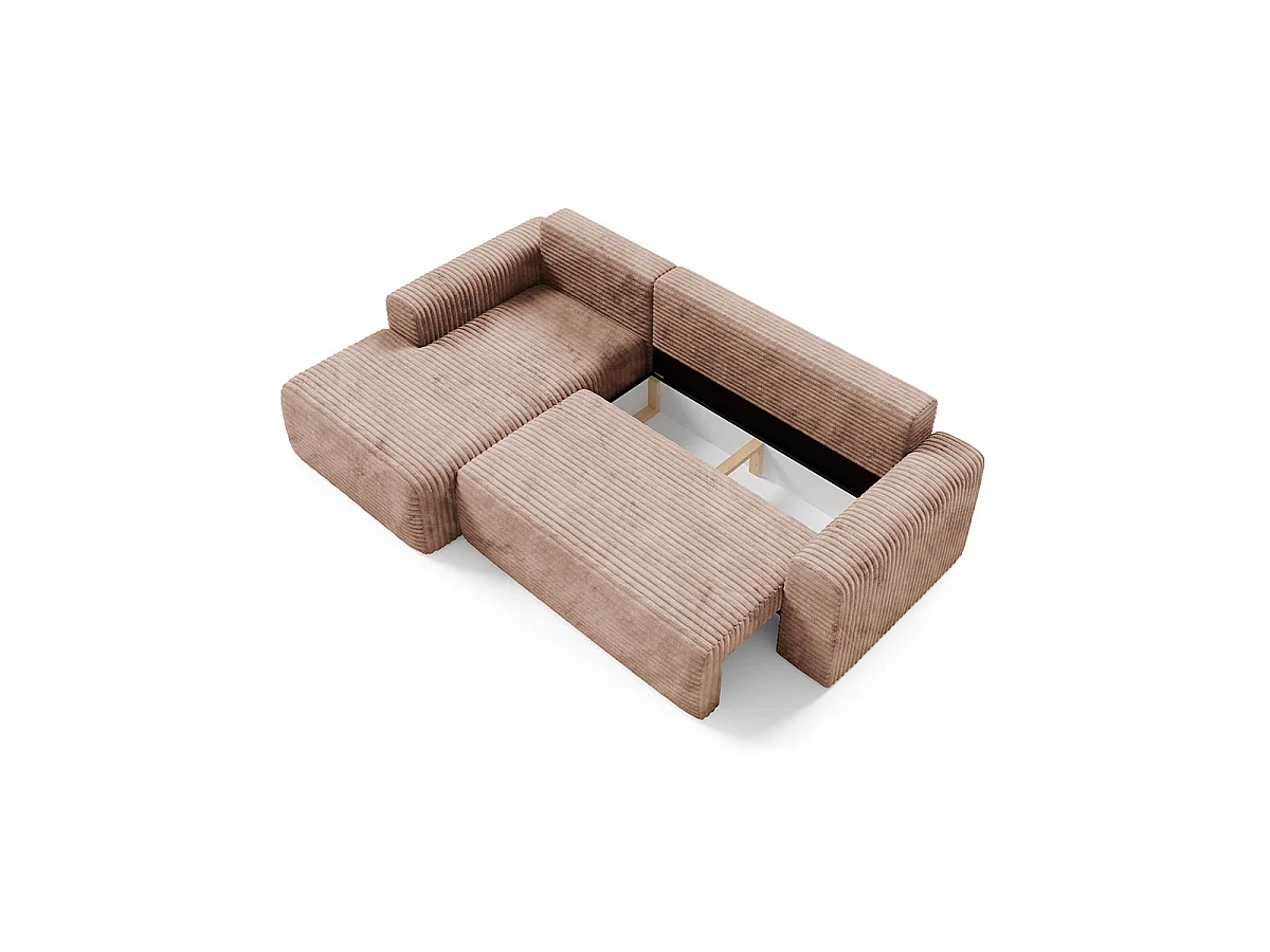 Canapé d'angle gauche convertible 3 places avec coffre en tissu marron ROMEO
